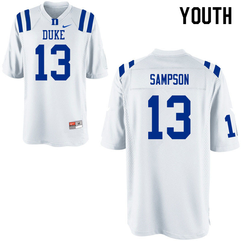 Youth #13 Sayvon Sampson Duke Blue Devils College Football Jerseys Sale-White - Click Image to Close